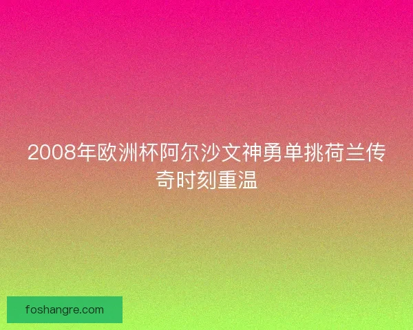 2008年欧洲杯阿尔沙文神勇单挑荷兰传奇时刻重温